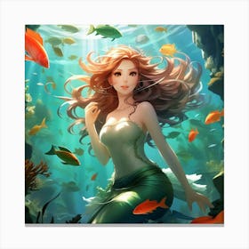 Anime Art, Mermaid and the underwater kingdom Canvas Print