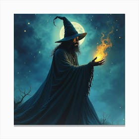 Black Magic Practitioner In A Swirling Watercolor Night Scene 1 Canvas Print