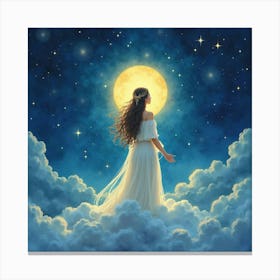 Serene Goddess In A Starry Sky, Watercolor 1 Canvas Print