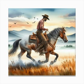 Cowboy On Horseback 2 Canvas Print