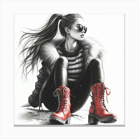 Girl In Red Boots Canvas Print