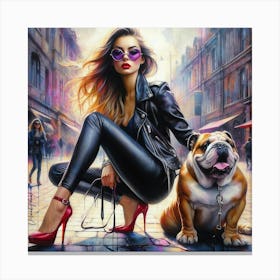 Rockabilly Girl With A British Bulldog Canvas Print