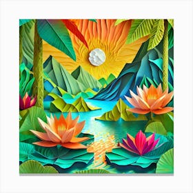Firefly Beautiful Modern Abstract Lush Tropical Jungle And Island Landscape And Lotus Flowers With A (4) Canvas Print