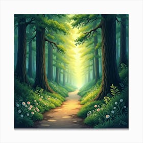 Glowing Forest Path Leading To A Hidden Glade, Watercolor 1 Canvas Print