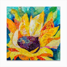 Sunny Sunflower Collage Paint Square Canvas Print
