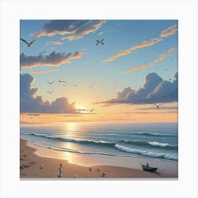 Ocean Sunset Beach Art Print (9) Canvas Print