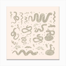 Neutral-toned design with various snakes Canvas Print