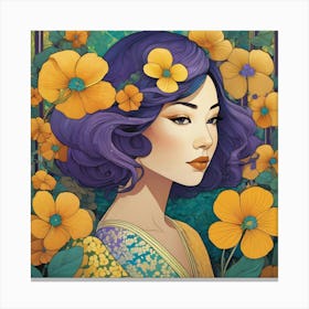 Asian Girl With Flowers 10 Canvas Print