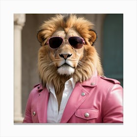 Lion In Pink Leather Jacket Canvas Print