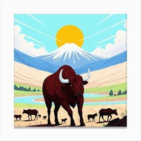 Bulls In The Desert 15 Canvas Print