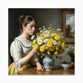 Woman Sniffing Flowers 1 Canvas Print