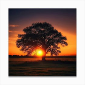 Sunset With A Tree Canvas Print