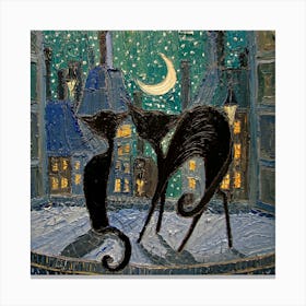 Cats and Moon Canvas Print