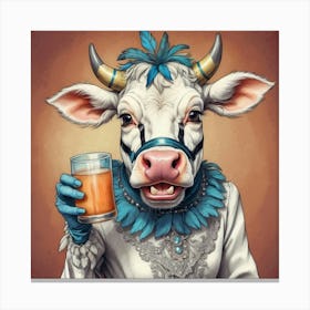 Cow With A Glass Of Juice Canvas Print