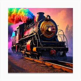 Train With Rainbow Smoke Canvas Print