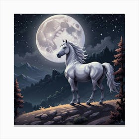 White Horse In The Moonlight 5 Canvas Print