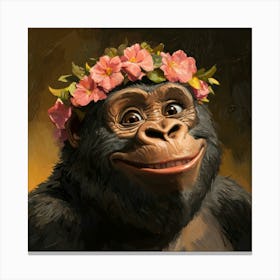 Gorilla With Flower Crown 4 Canvas Print