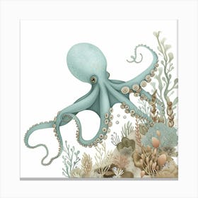 Storybook Style Octopus Exploring The Ocean 1 Canvas Print