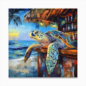 Sea Turtle At The Beach Bar 4 Stampe su tela