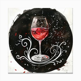 Vibrant Watercolor Red Wine Glass On Black Round Splash Canvas Print