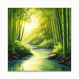 A Stream In A Bamboo Forest At Sun Rise Square Composition 118 Canvas Print