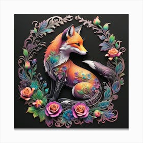 Fox With Roses Canvas Print