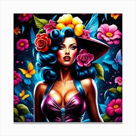 Pin Up Girl With Flowers Canvas Print