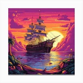 Pirate Ship At Sunset Canvas Print