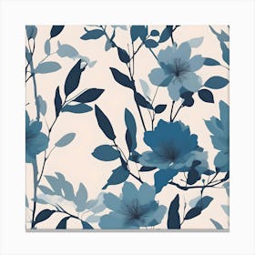 Blue Branches, Leaves and Flowers on White Background Canvas Print