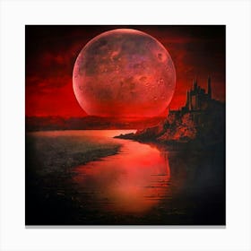 Red Moon Over Castle Canvas Print