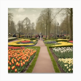 Keukenhof Gardens Netherlands Vintage Botanical Canvas Print