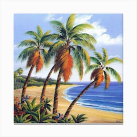 Three palm trees on the sea coast 1 Canvas Print