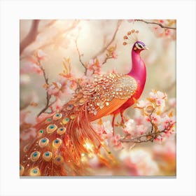 Red Peacock With Gems Canvas Print