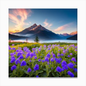 Purple Flowers At Sunrise Canvas Print