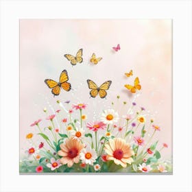 Flowers And Butterflies Canvas Print