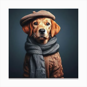 Dog In A Sweater And Wearing A Scarf Canvas Print