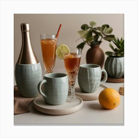 Default Drinks In Different Tableware Aesthetic 1 Canvas Print