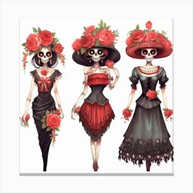 Three Catrina's Dia De Los Muertos Canvas Print