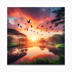 Sunrise Over A Lake Canvas Print