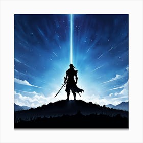 Shadow Of The Warrior, A Silhouette Of A Warrior Standing Tall On A Battlefield With A Serene Background Signifying Inner Canvas Print