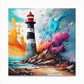 Guiding Radiance Lighthouse By The Sea Canvas Print