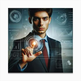 Businessman Touching A Touch Screen 1 Canvas Print
