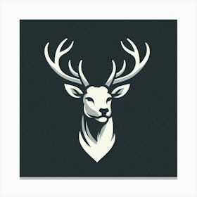 A Minimalist White Stag Illustration with a Dark Background Canvas Print