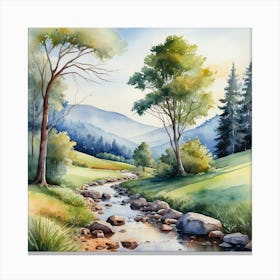 Watercolor Of A Stream Canvas Print