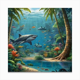 Default Aquarium With Coral Fishsome Shark Fishes View From Th 0 (3) Canvas Print