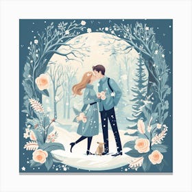 Winter Couple In The Forest Canvas Print