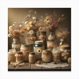 Jars Of Flowers Canvas Print