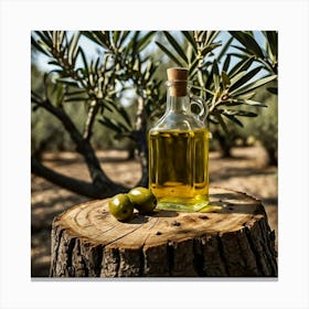 Olive Oil Bottle And Olives Canvas Print