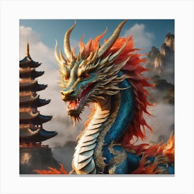 Dragon In Front Of Pagoda Canvas Print