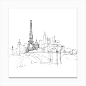 Paris Skyline Sketch, minimalist, line art, black and white. Canvas Print